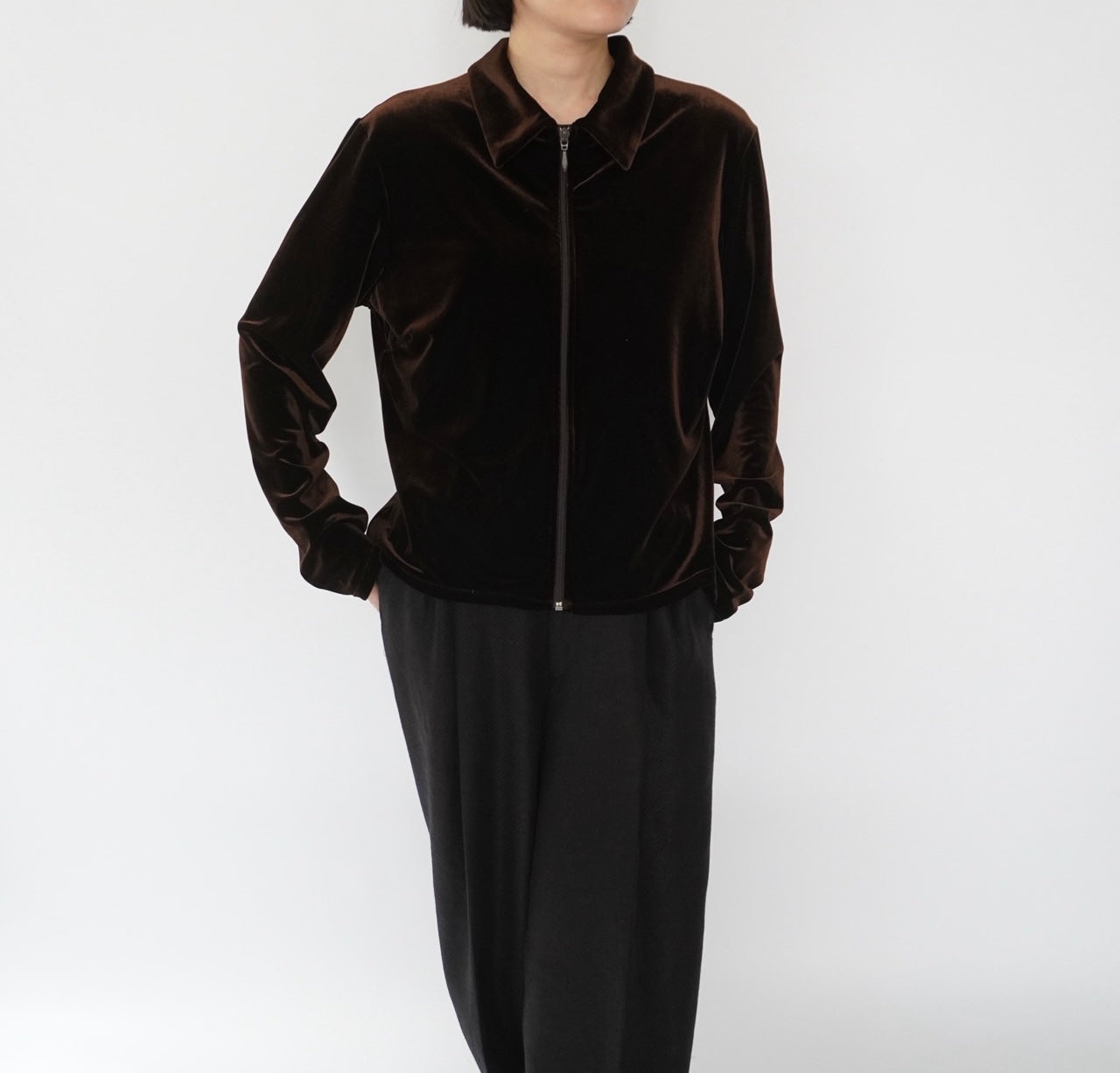90s "J.CREW" Velour Zip Shirt
