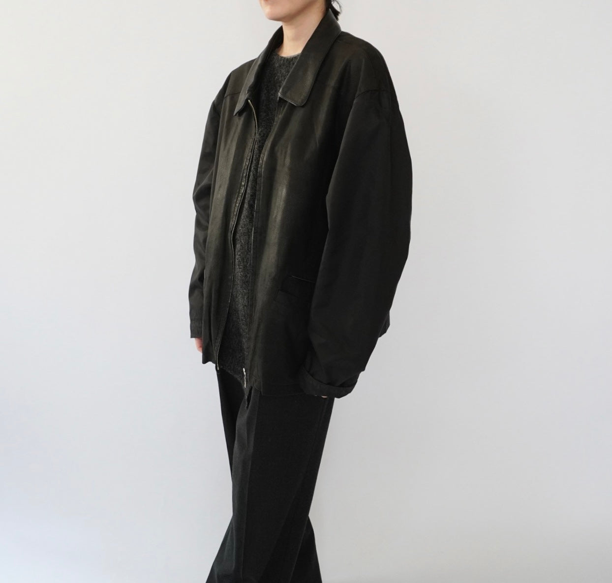 90s Leather × Nylon Jacket
