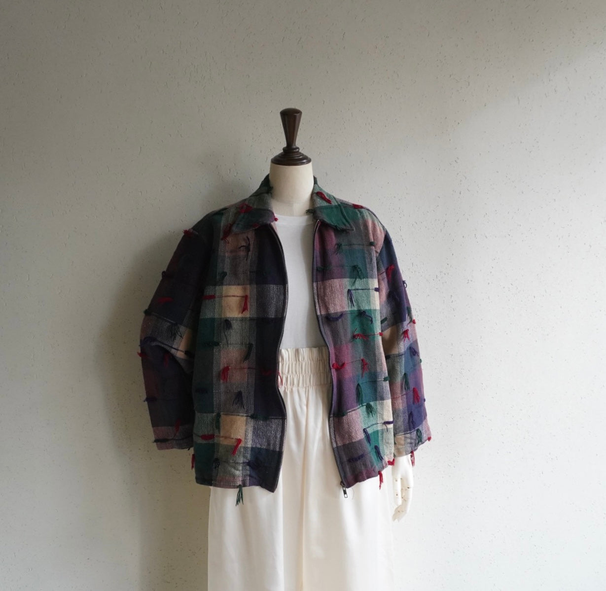 90s Plaid Fringe Light Jacket