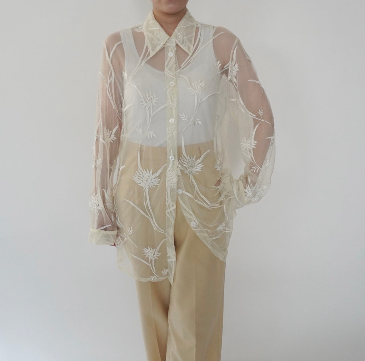 90s Embroidery Sheer Shirt