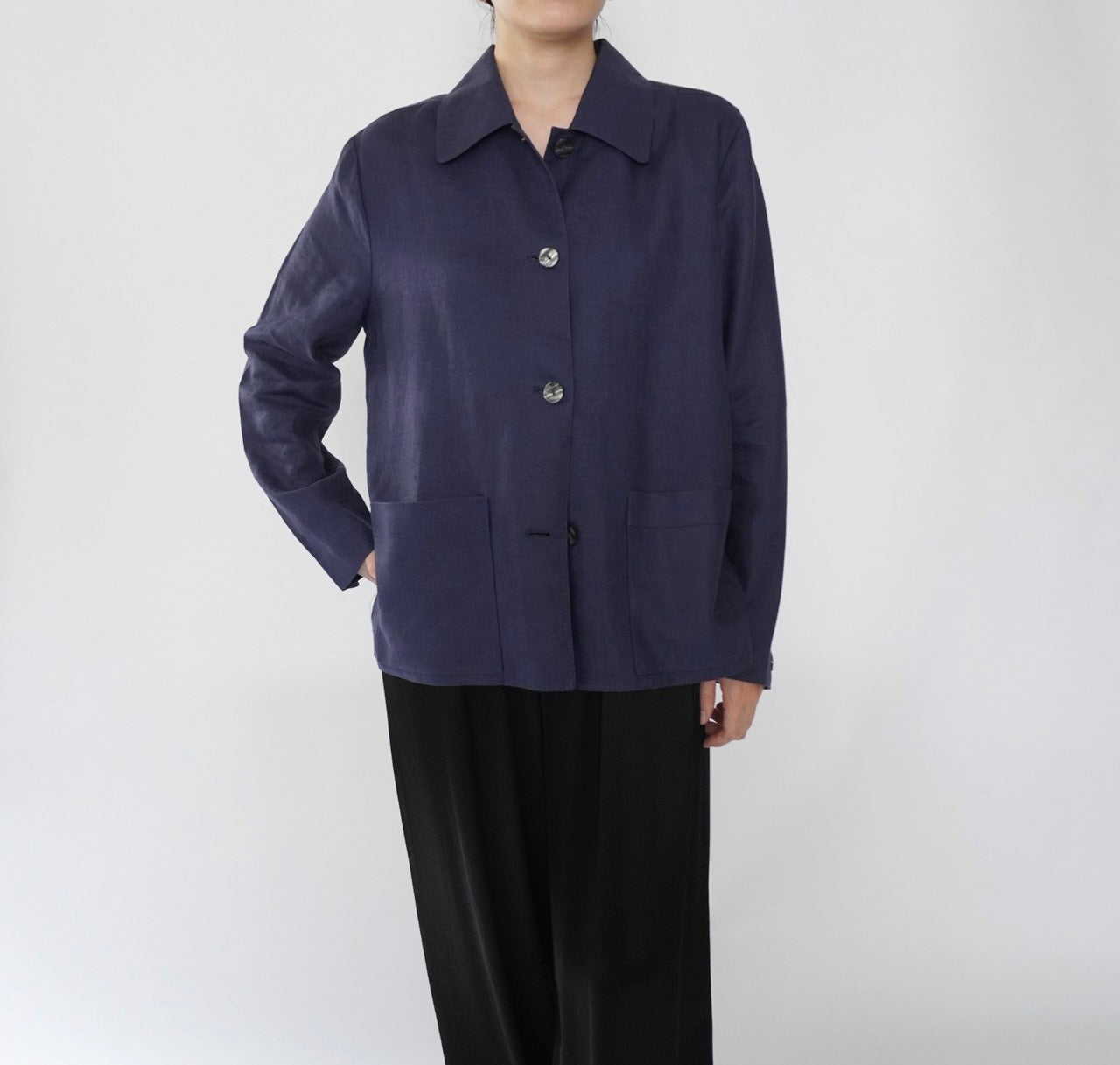 90s Navy Linen Jacket
