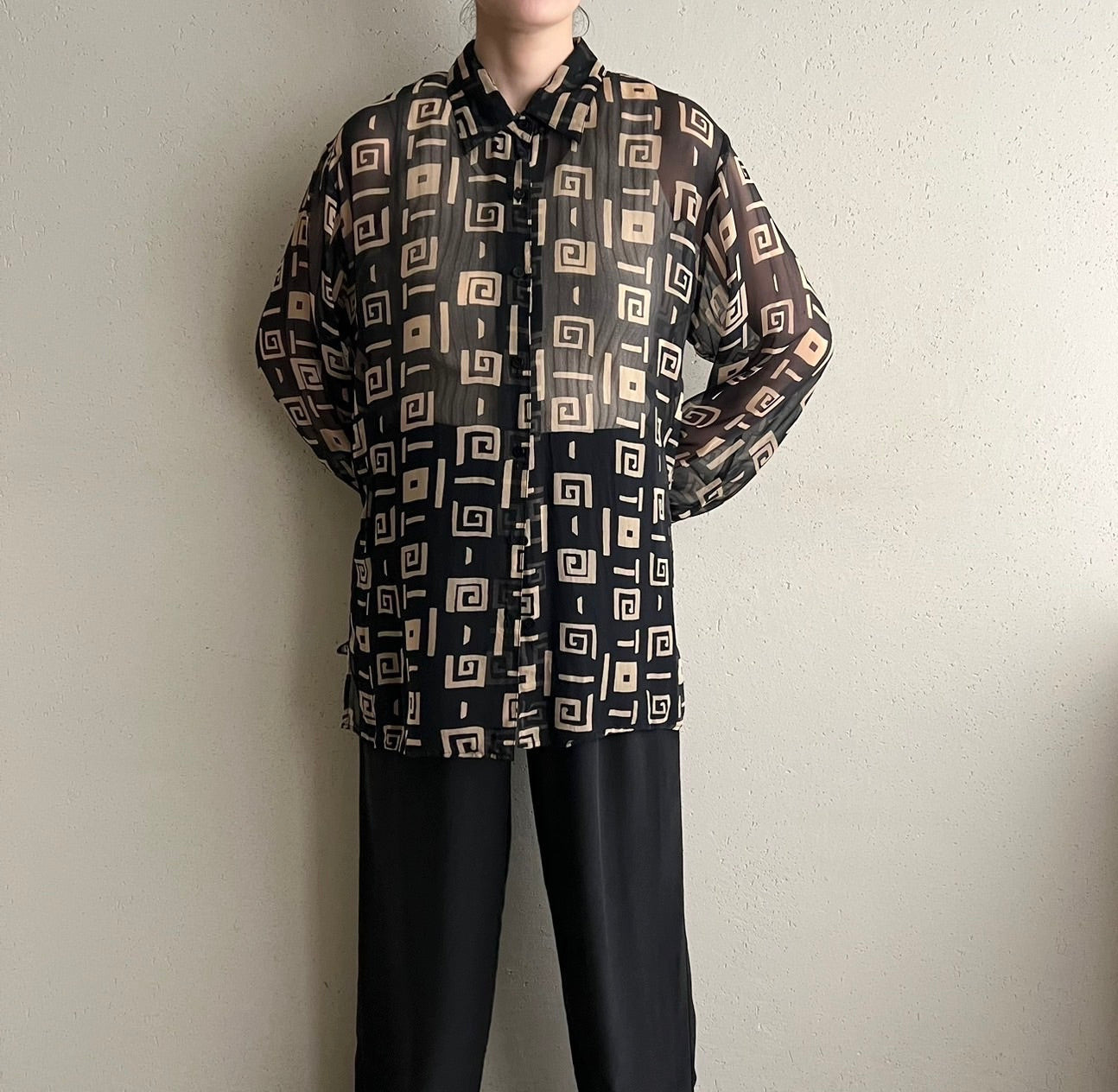 90s Silk Printed Sheer Shirt