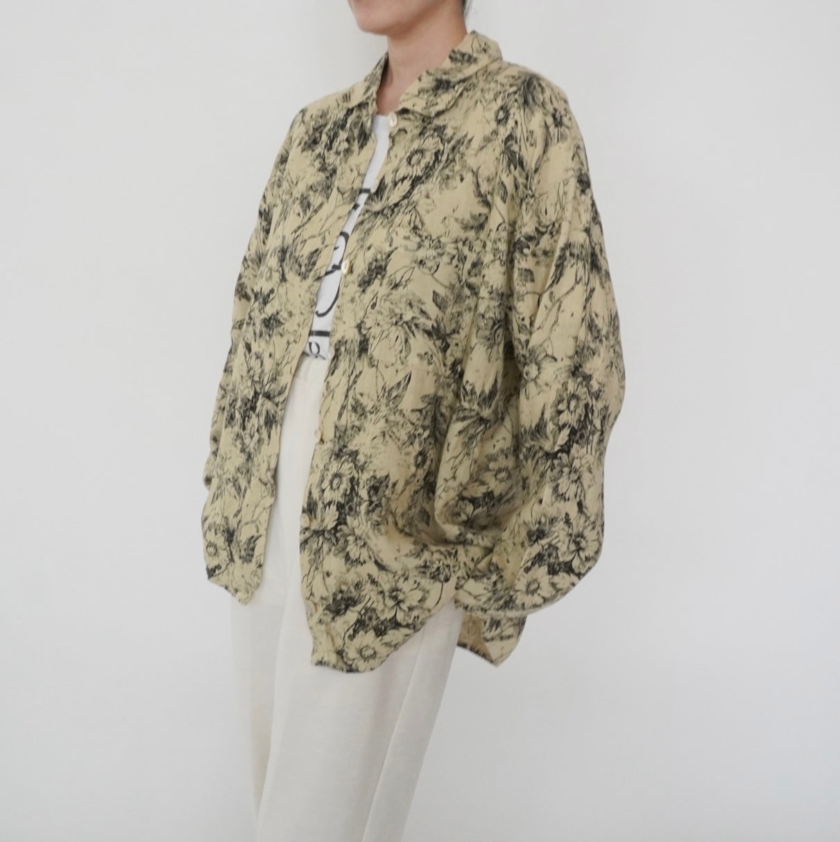 90s Floral Print Linen Shirt,Jacket Made in USA