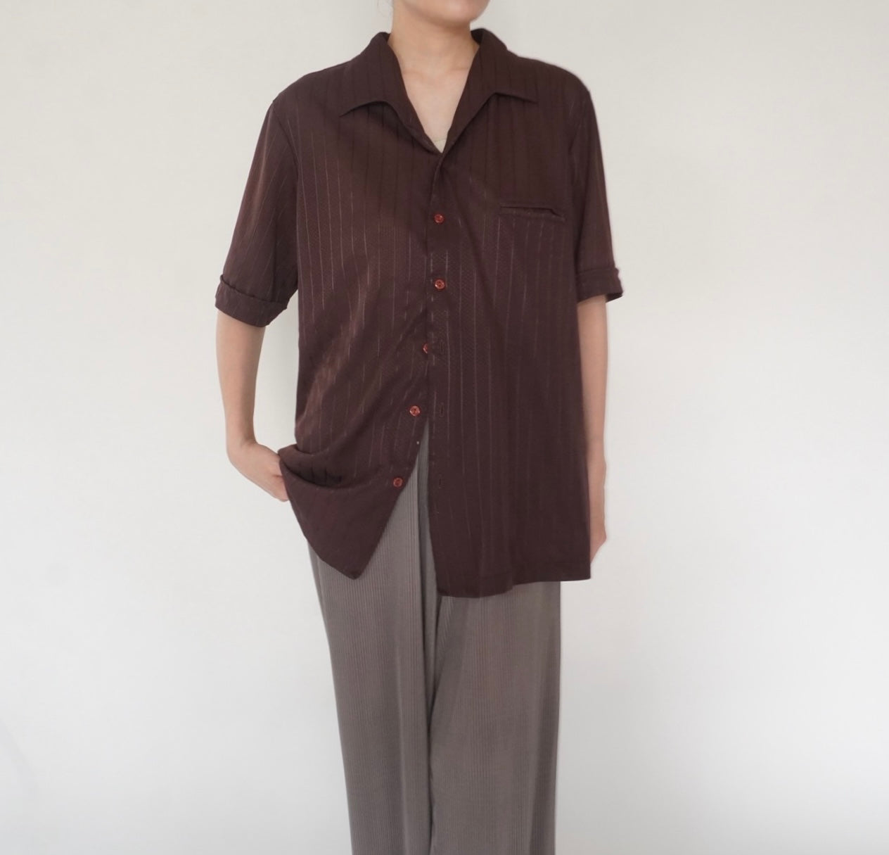 80s Brown Striped Shirt