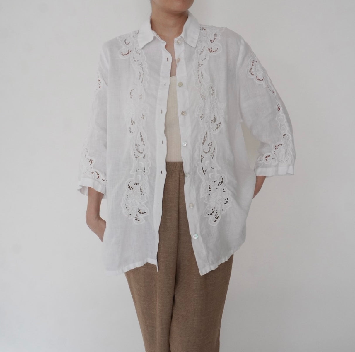 90s Linen Lace Shirt Made in Italy