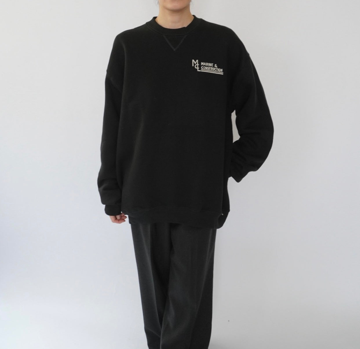 90s ”Marine & Construction" Printed Sweater Made in USA Dead Stock