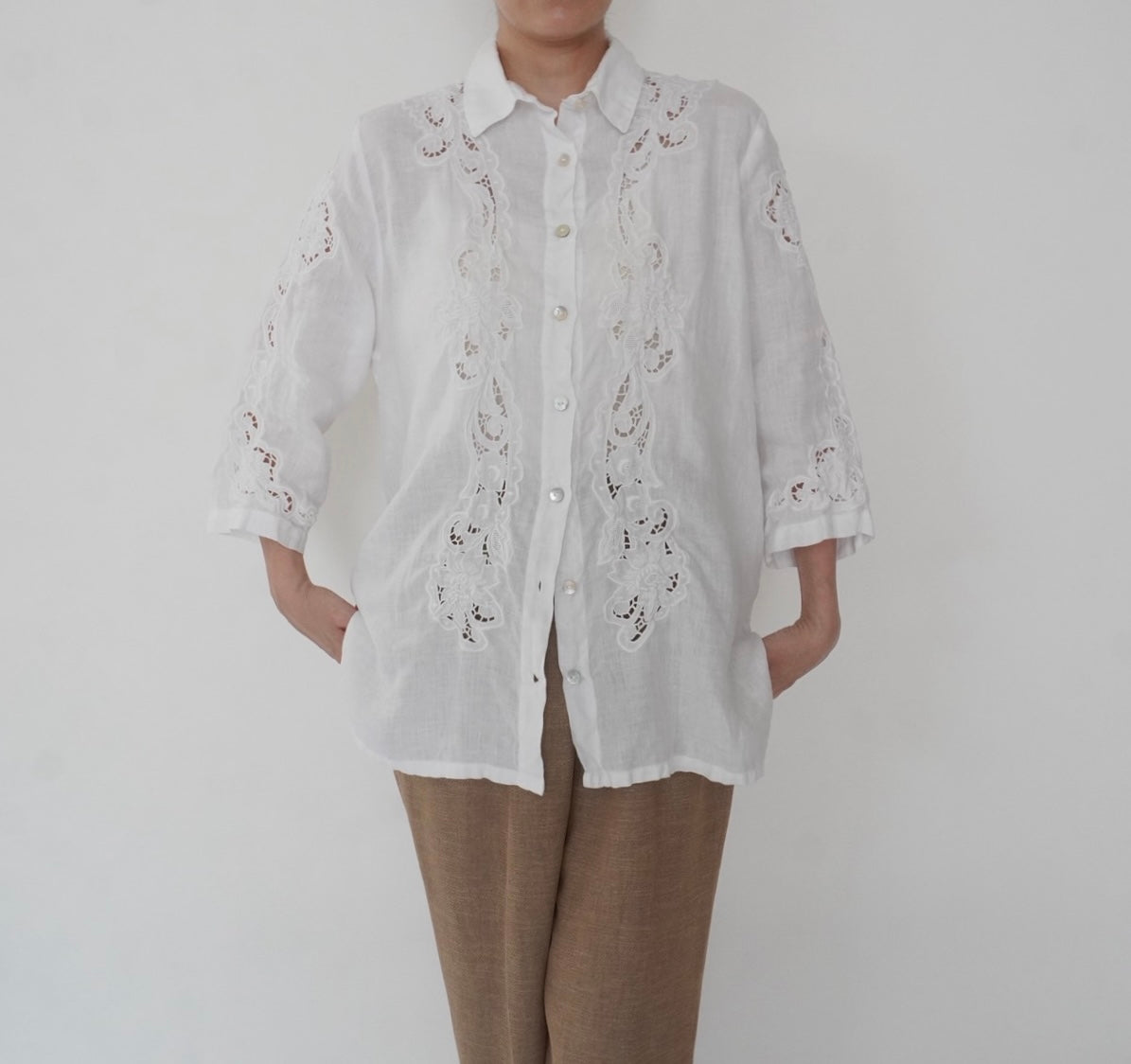 90s Linen Lace Shirt Made in Italy