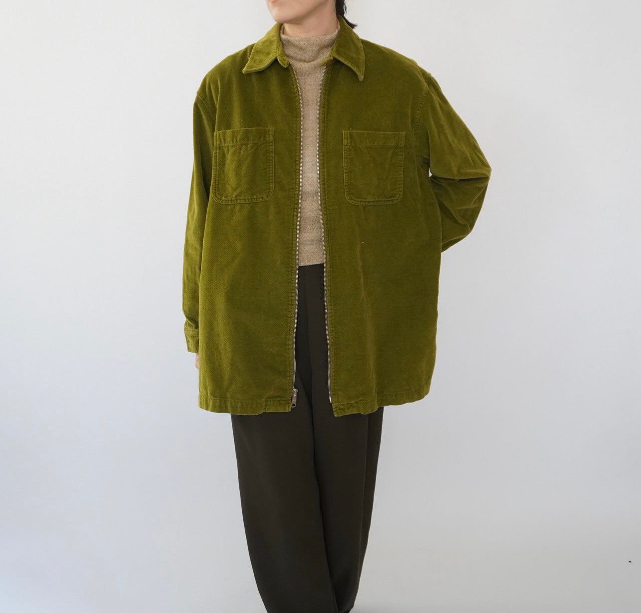 90s Velour Zip Shirt Jacket