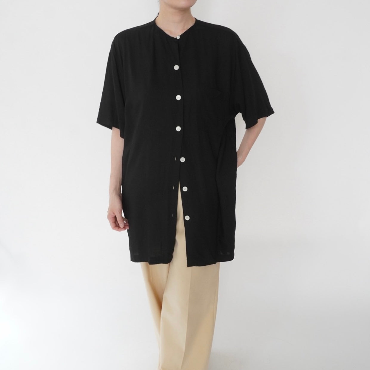 90s Black Long Blouse