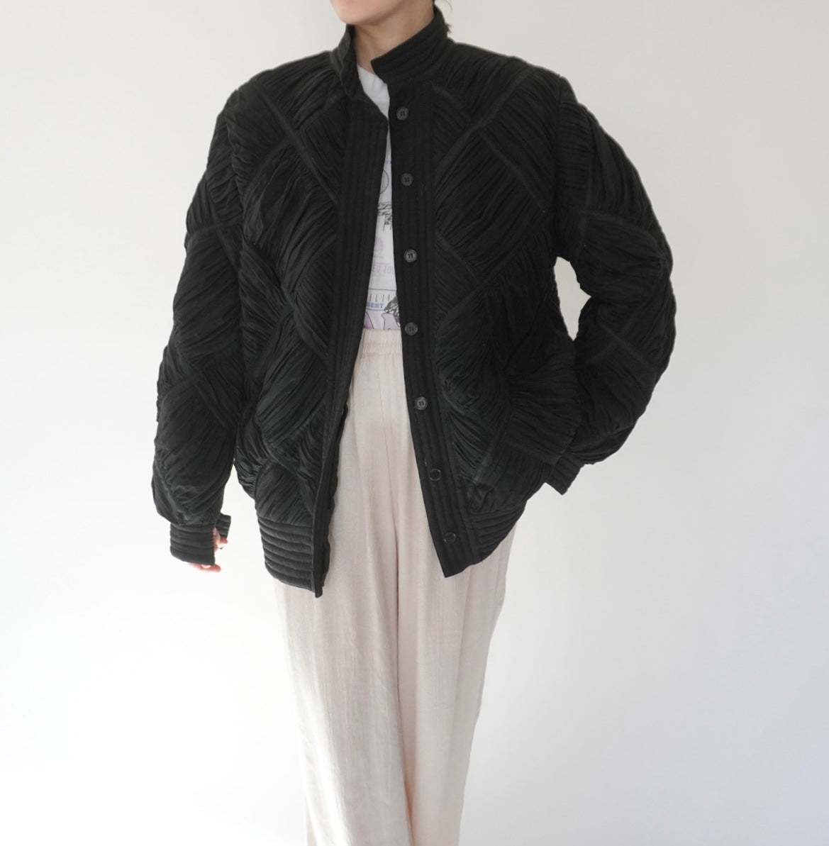 80s Silk Pleat Design Jacket