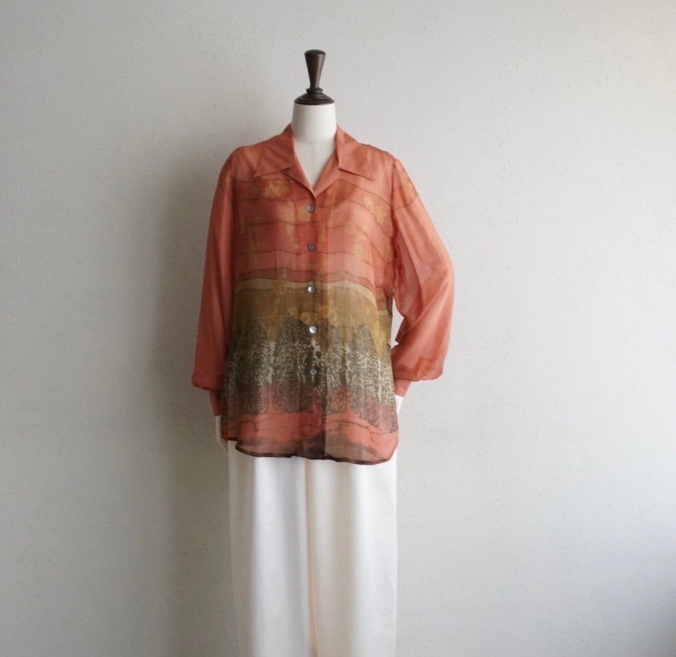 90s Silk  Sheer Printed Shirt