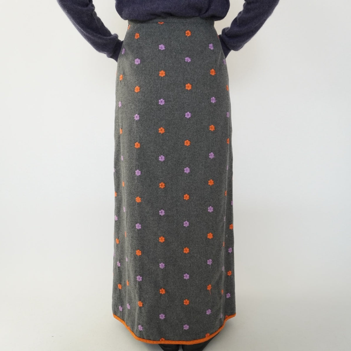 90s Wool Embroidery Maxi Skirt Made in Italy