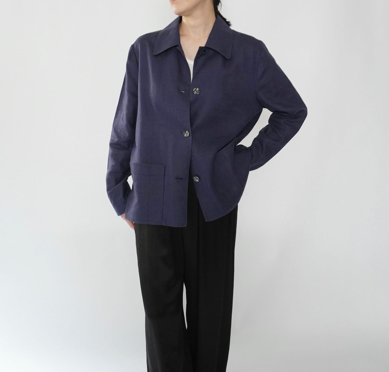 90s Navy Linen Jacket