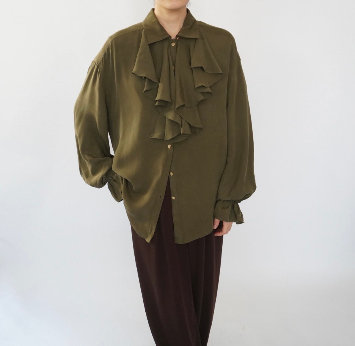 90s Ruffle Design Silk Shirt