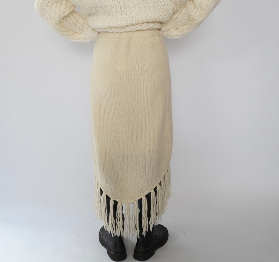 80s Ivory Fringe Skirt