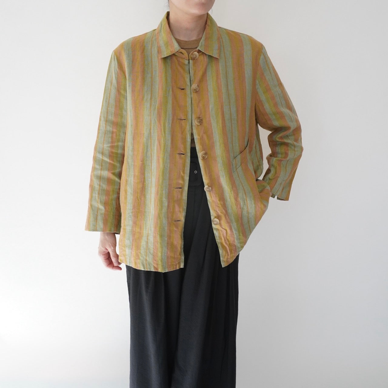 90s "harve benard" Striped Linen Shirt,Jacket