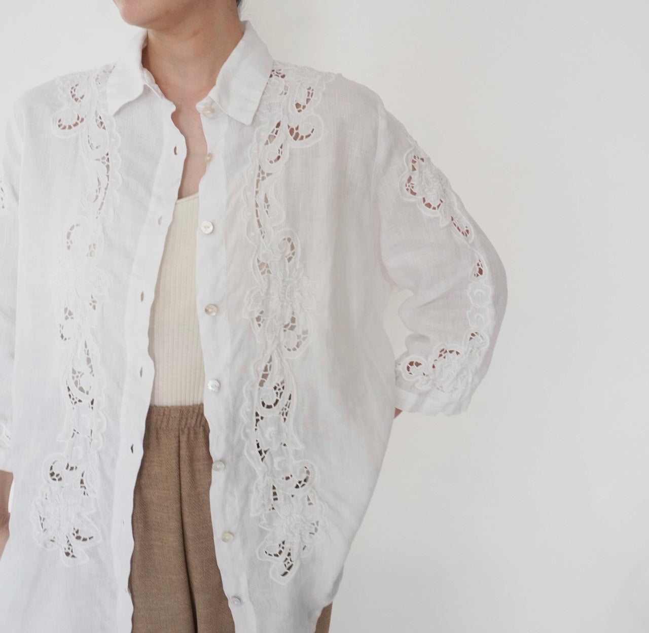 90s Linen Lace Shirt Made in Italy