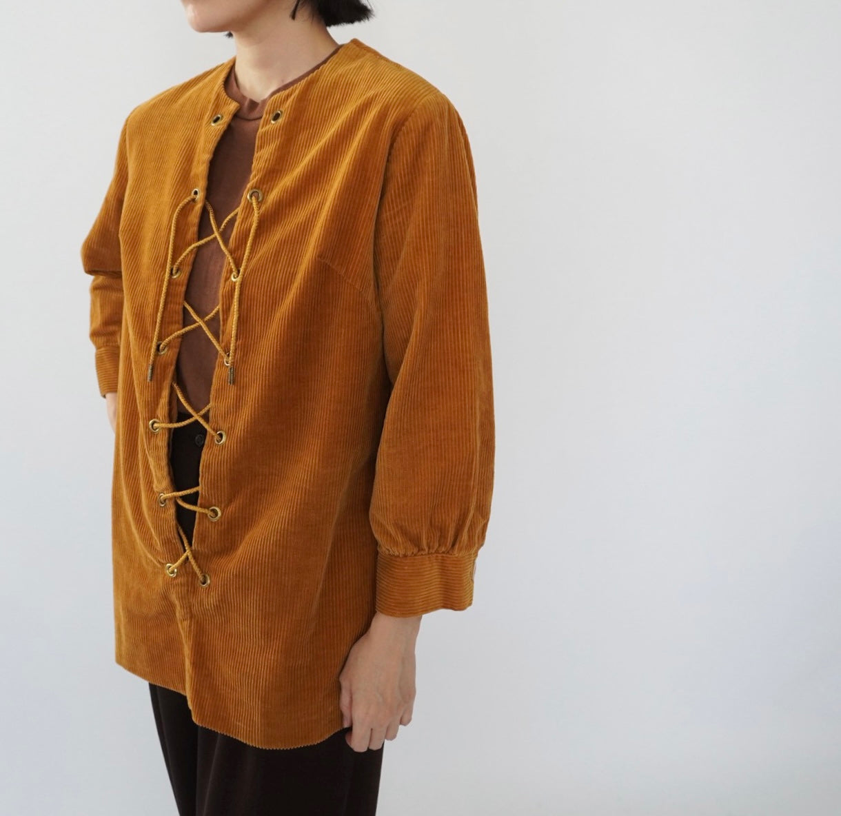 60s Lace Up Corduroy Top
