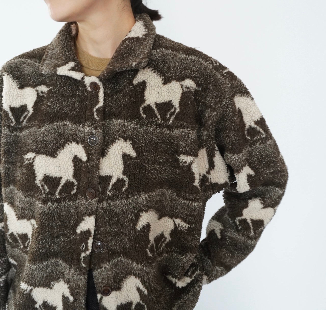 90s Horse Pattern Fleece Jacket