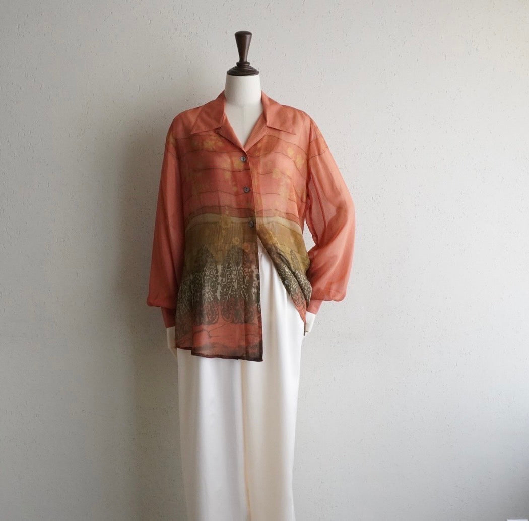 90s Silk  Sheer Printed Shirt