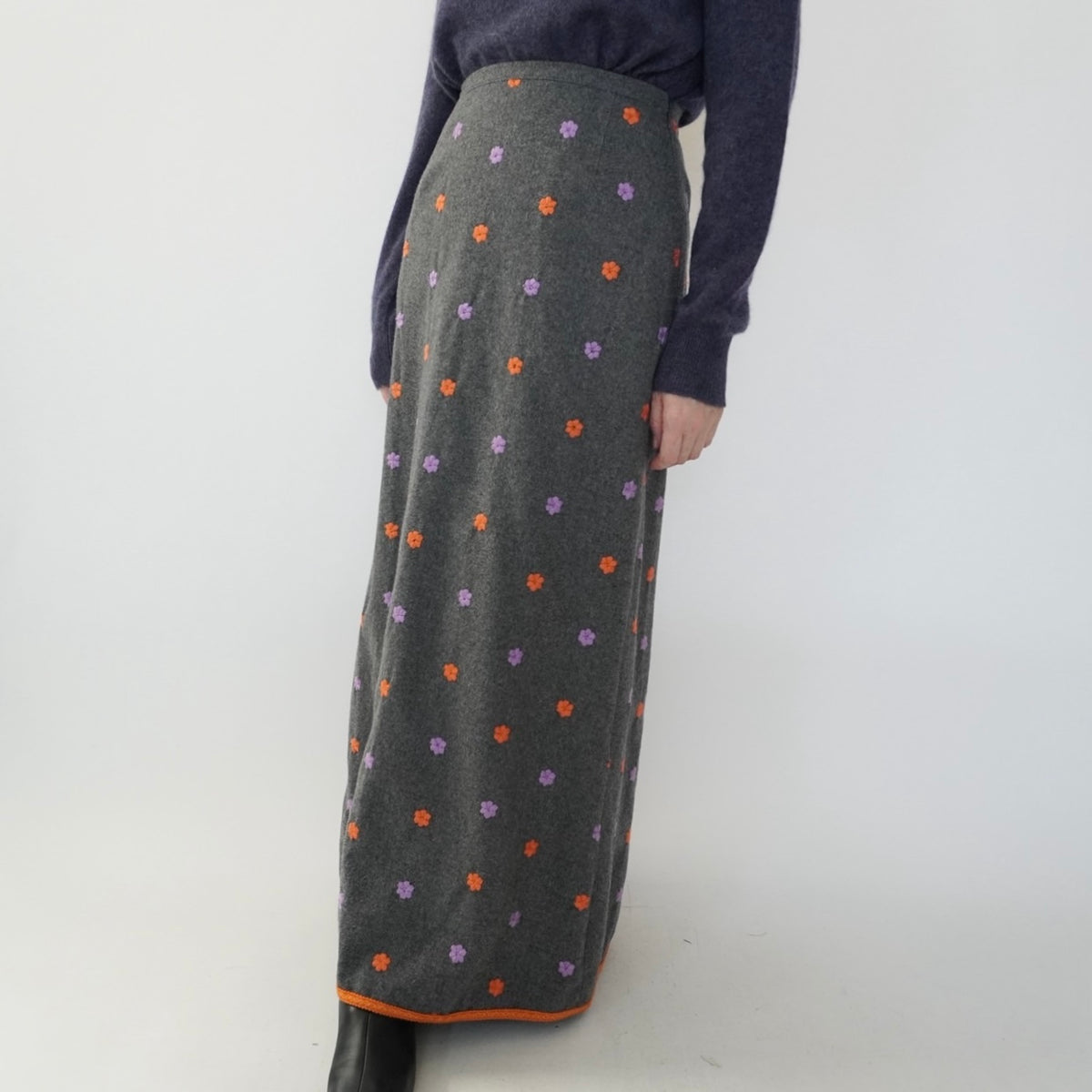 90s Wool Embroidery Maxi Skirt Made in Italy