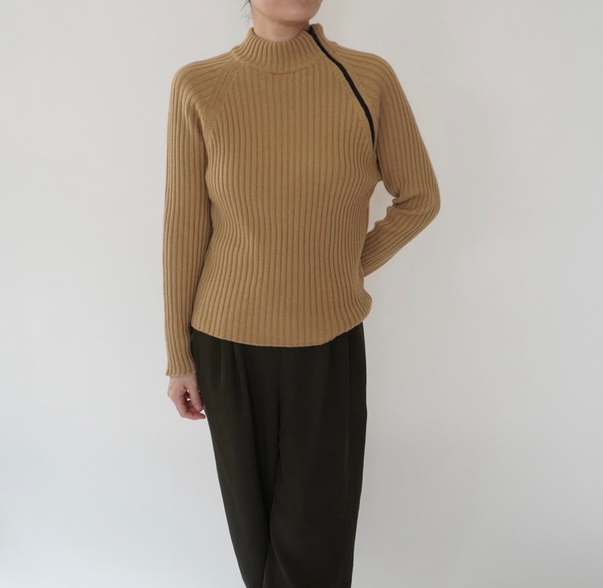 90s Zip Design Ribbed Top Made in Italy