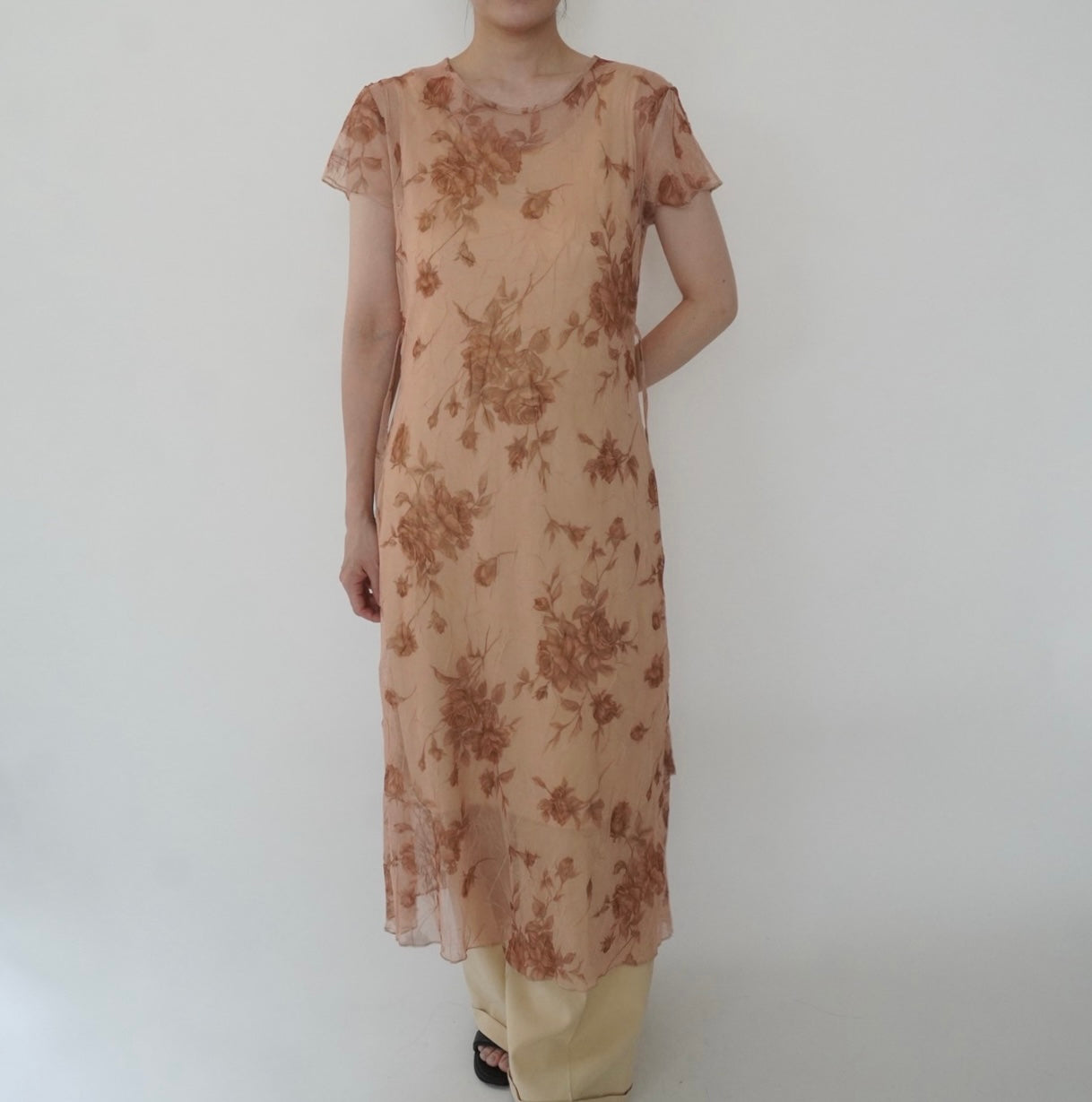90s Printed Sheer  Maxi Dress