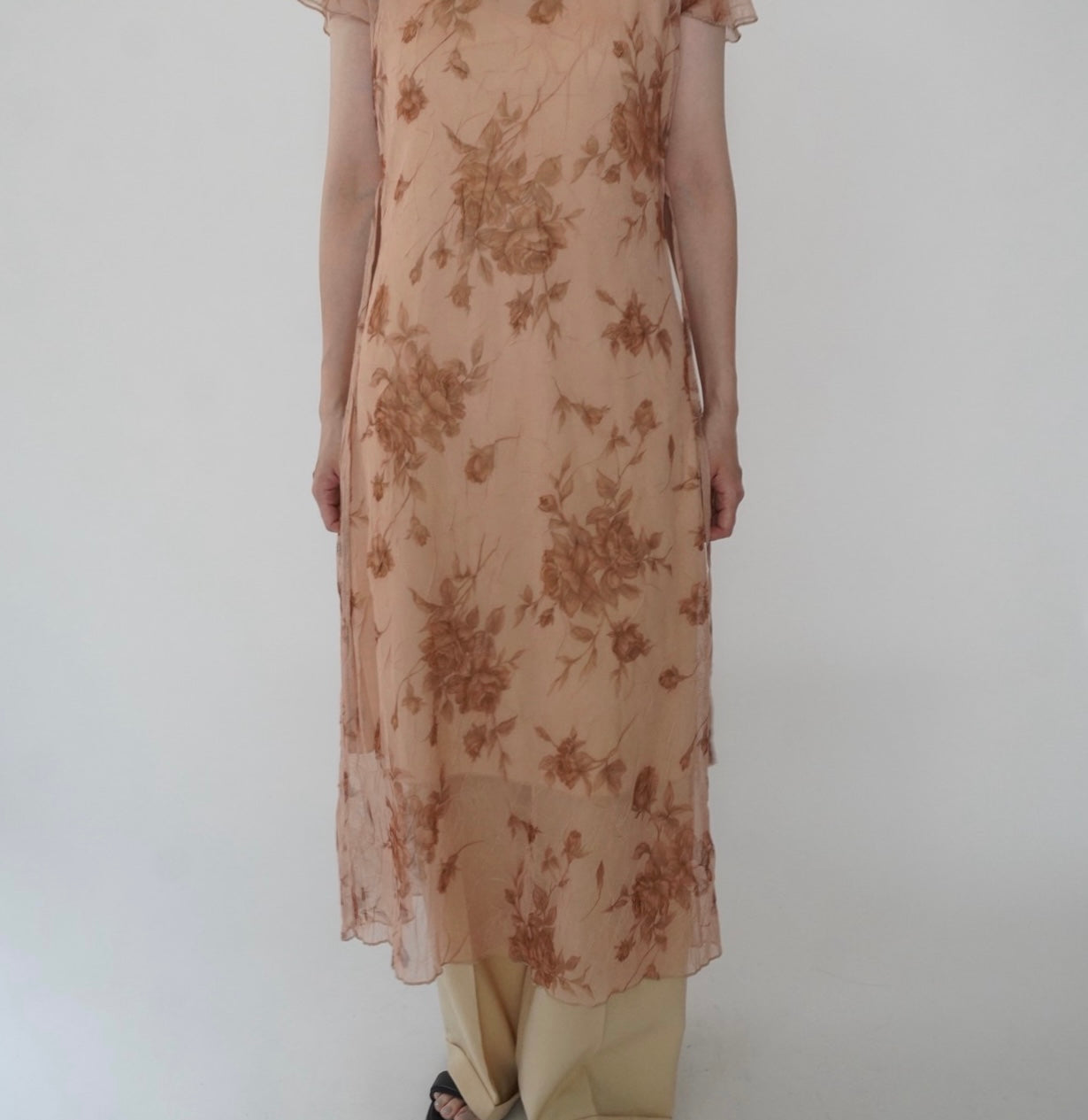 90s Printed Sheer  Maxi Dress