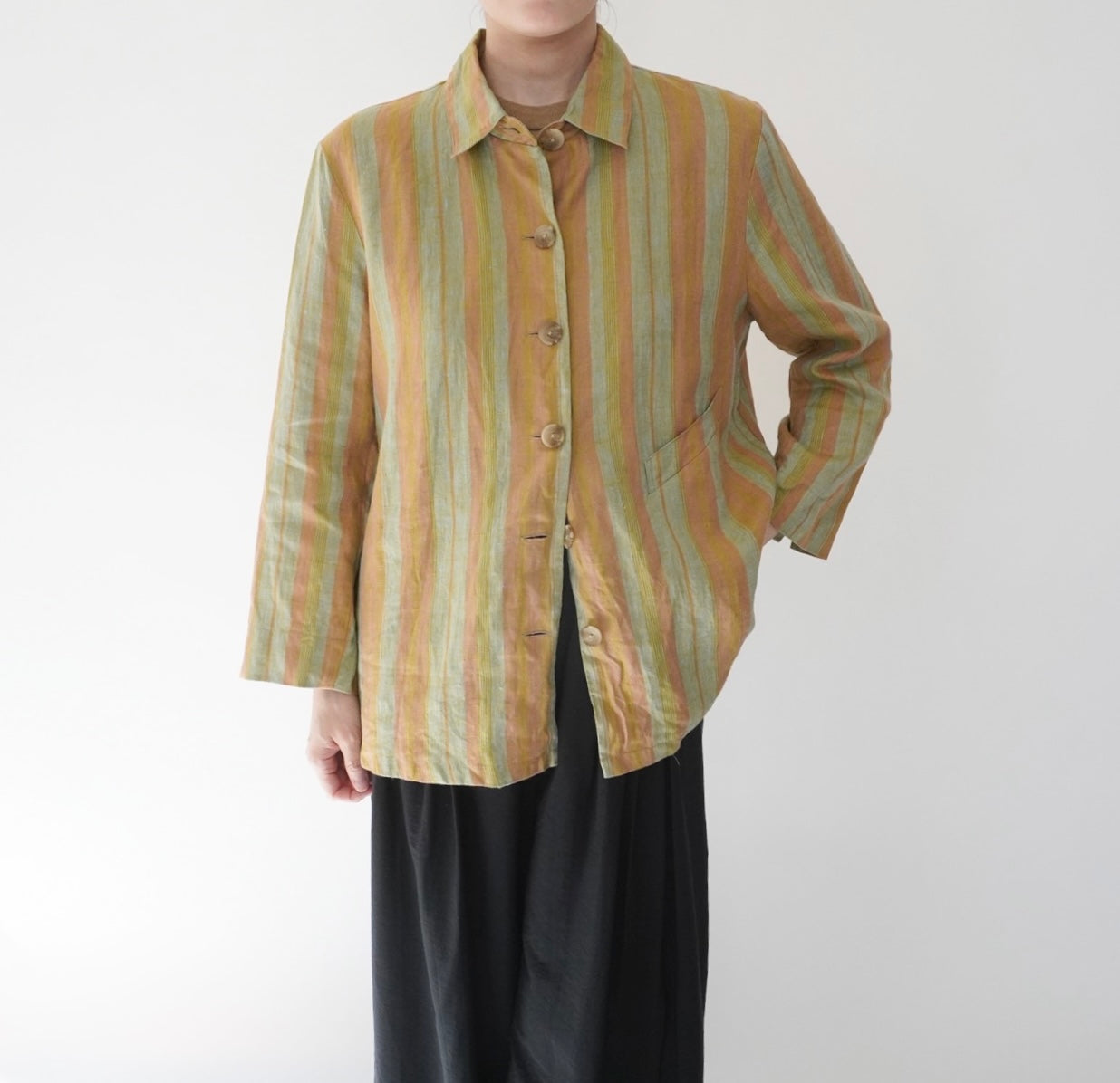 90s "harve benard" Striped Linen Shirt,Jacket