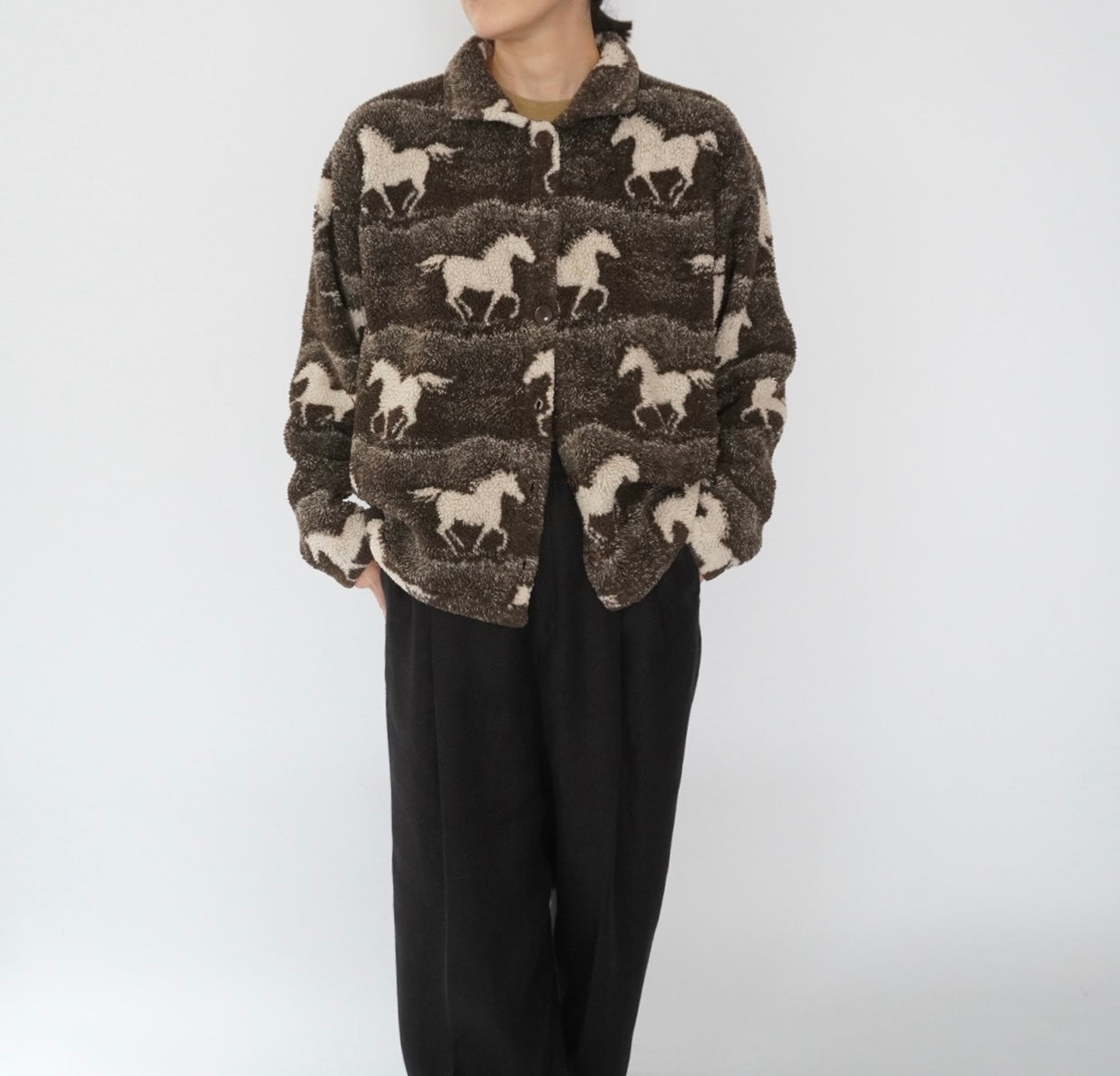 90s Horse Pattern Fleece Jacket