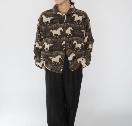 90s Horse Pattern Fleece Jacket