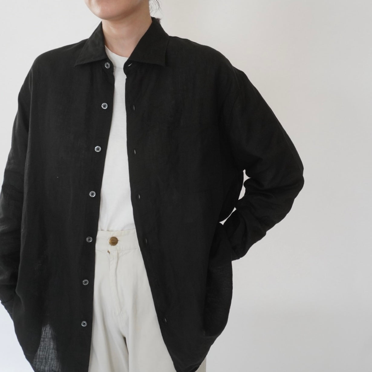 90s Black Linen Shirt