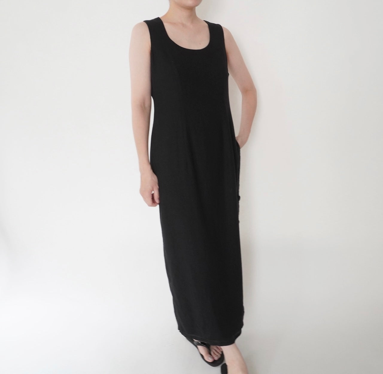90s Black Linen Dress