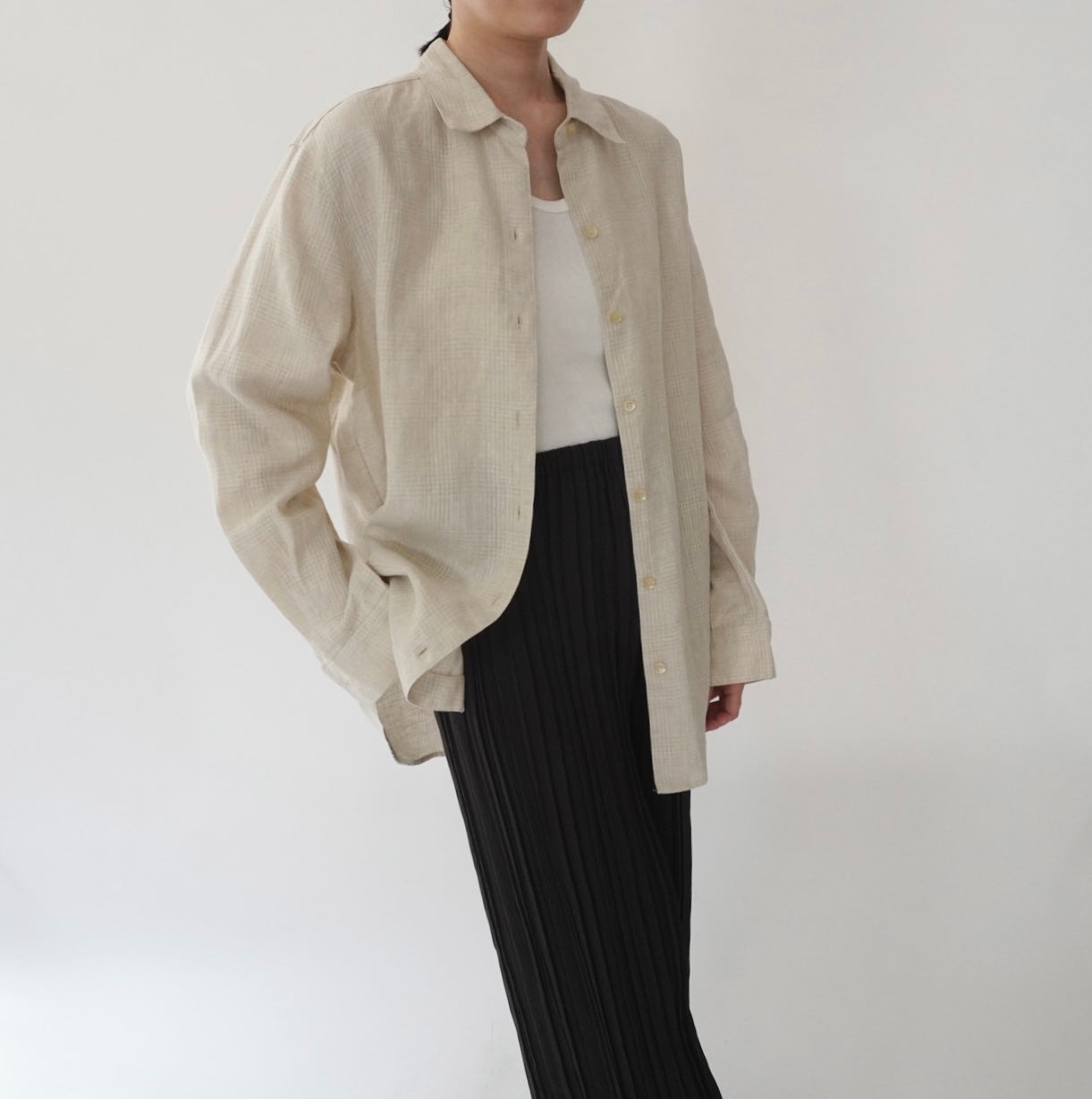 90s Beige Linen Shirt