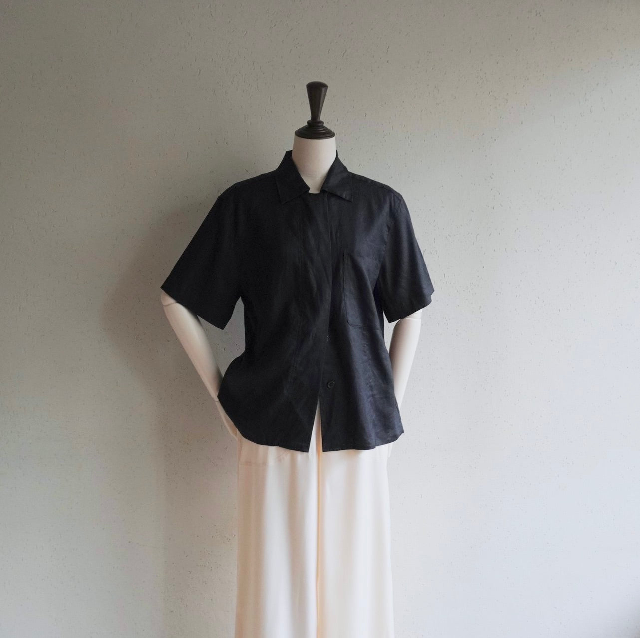 90s Black Linen Shirt