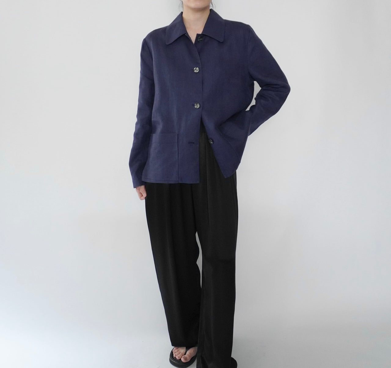 90s Navy Linen Jacket