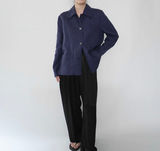 90s Navy Linen Jacket