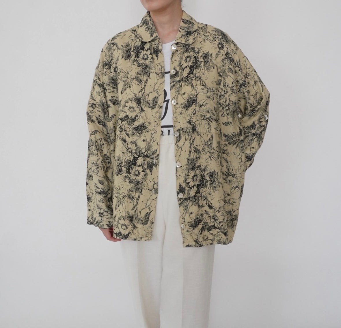 90s Floral Print Linen Shirt,Jacket Made in USA