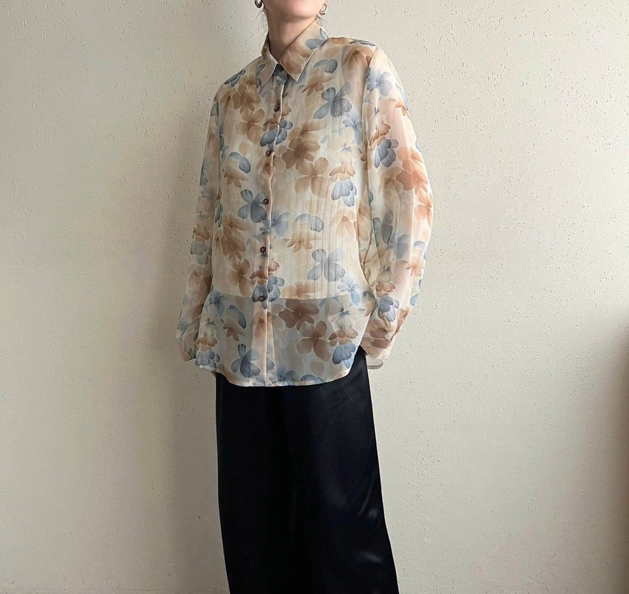 90s Printed  Sheer Shirt