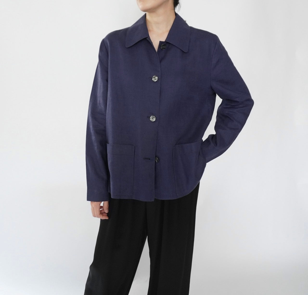 90s Navy Linen Jacket