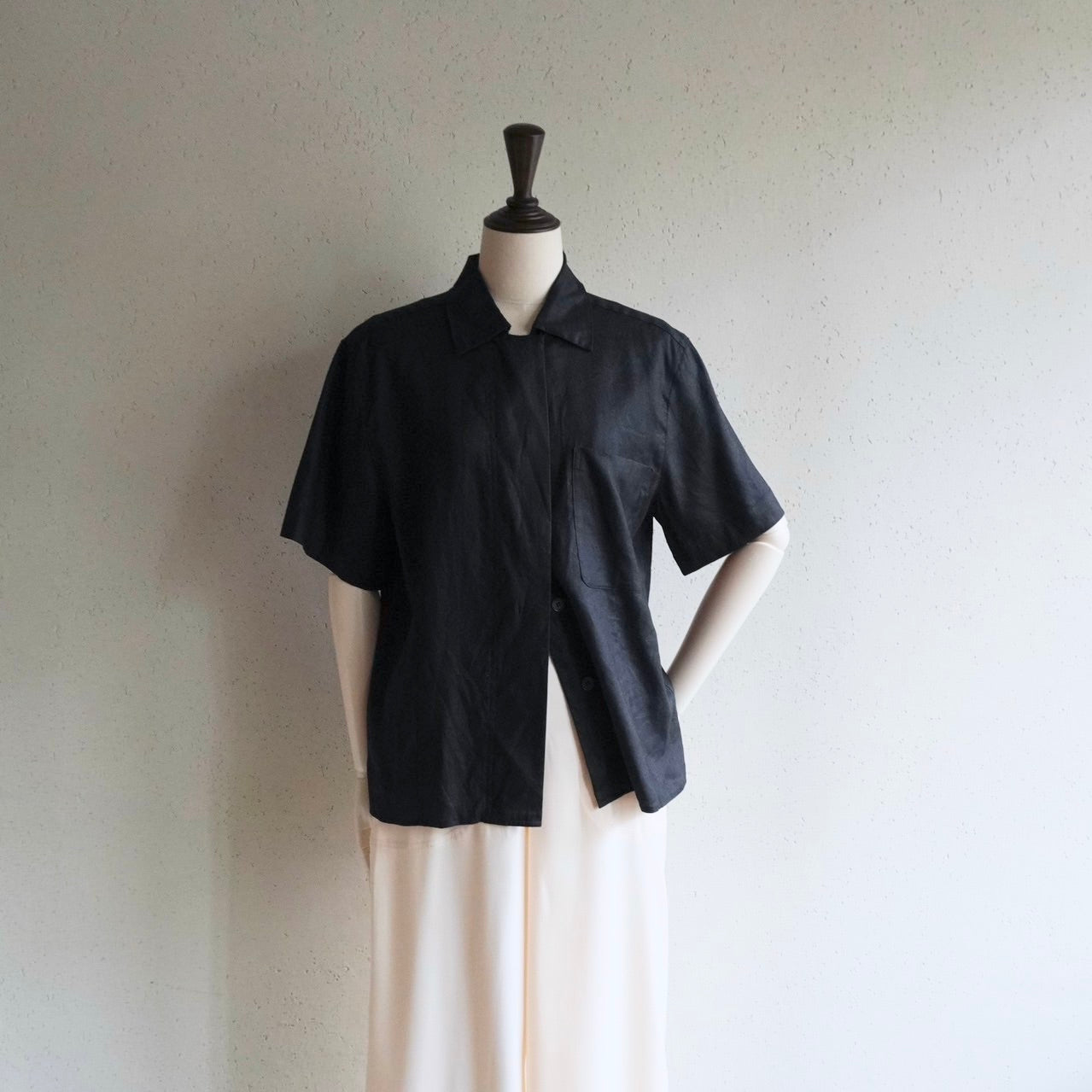 90s Black Linen Shirt