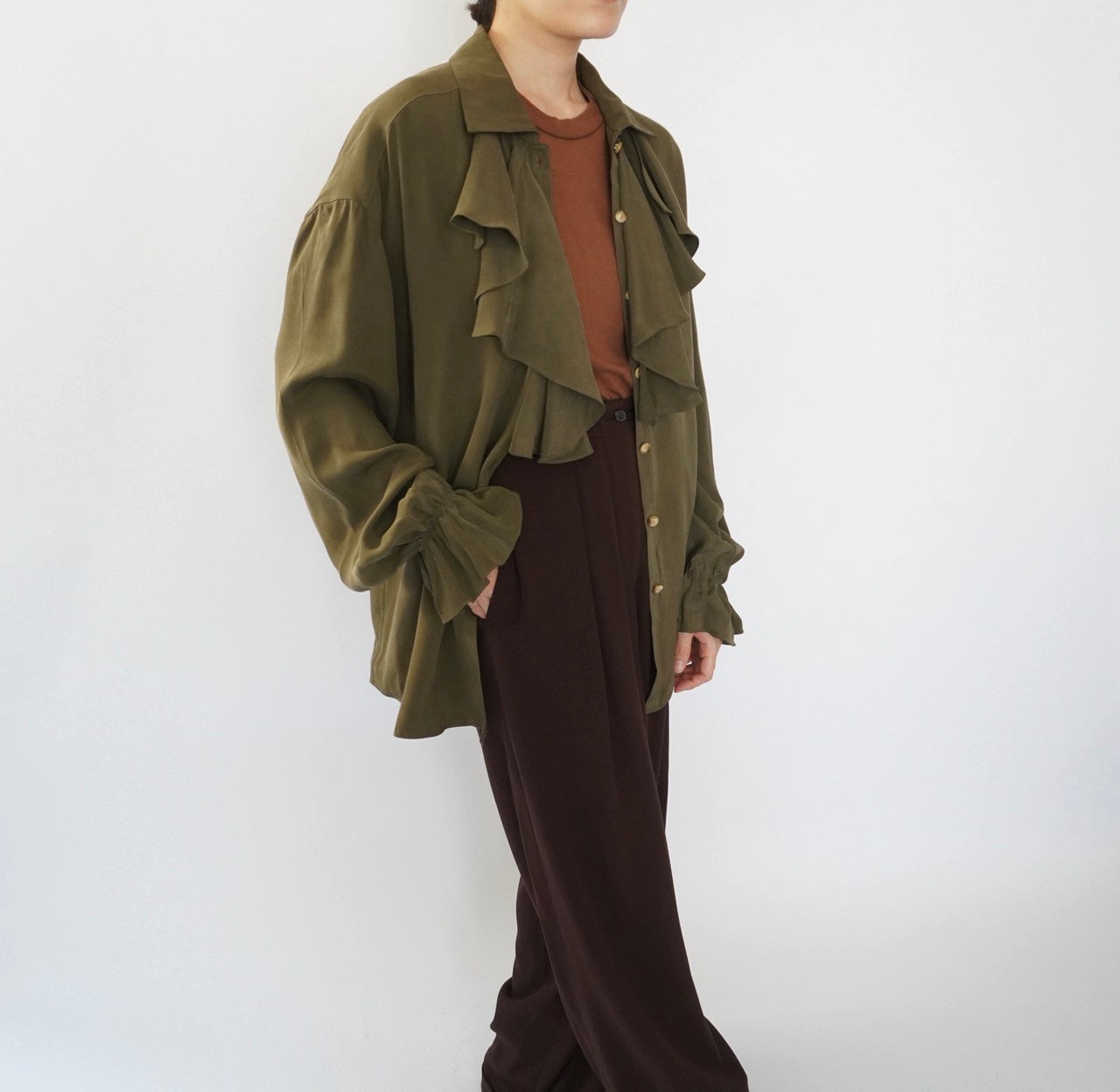 90s Ruffle Design Silk Shirt