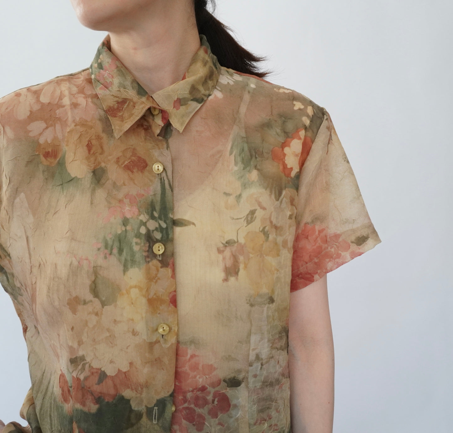 80s Printed Sheer Shirt Made in USA