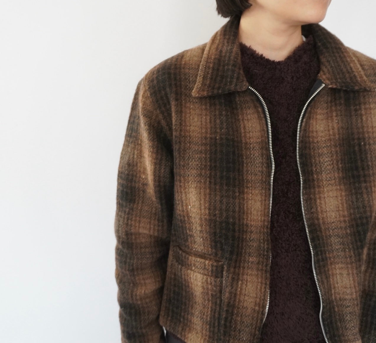 90s Wool Shadow Plaid Jacket