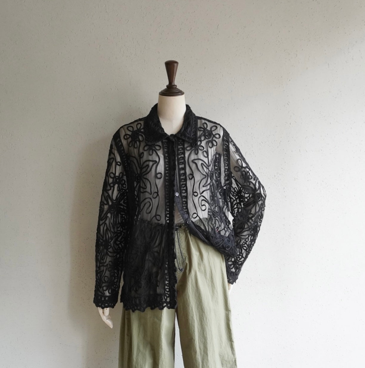 90s Sheer Cord Lace Shirt