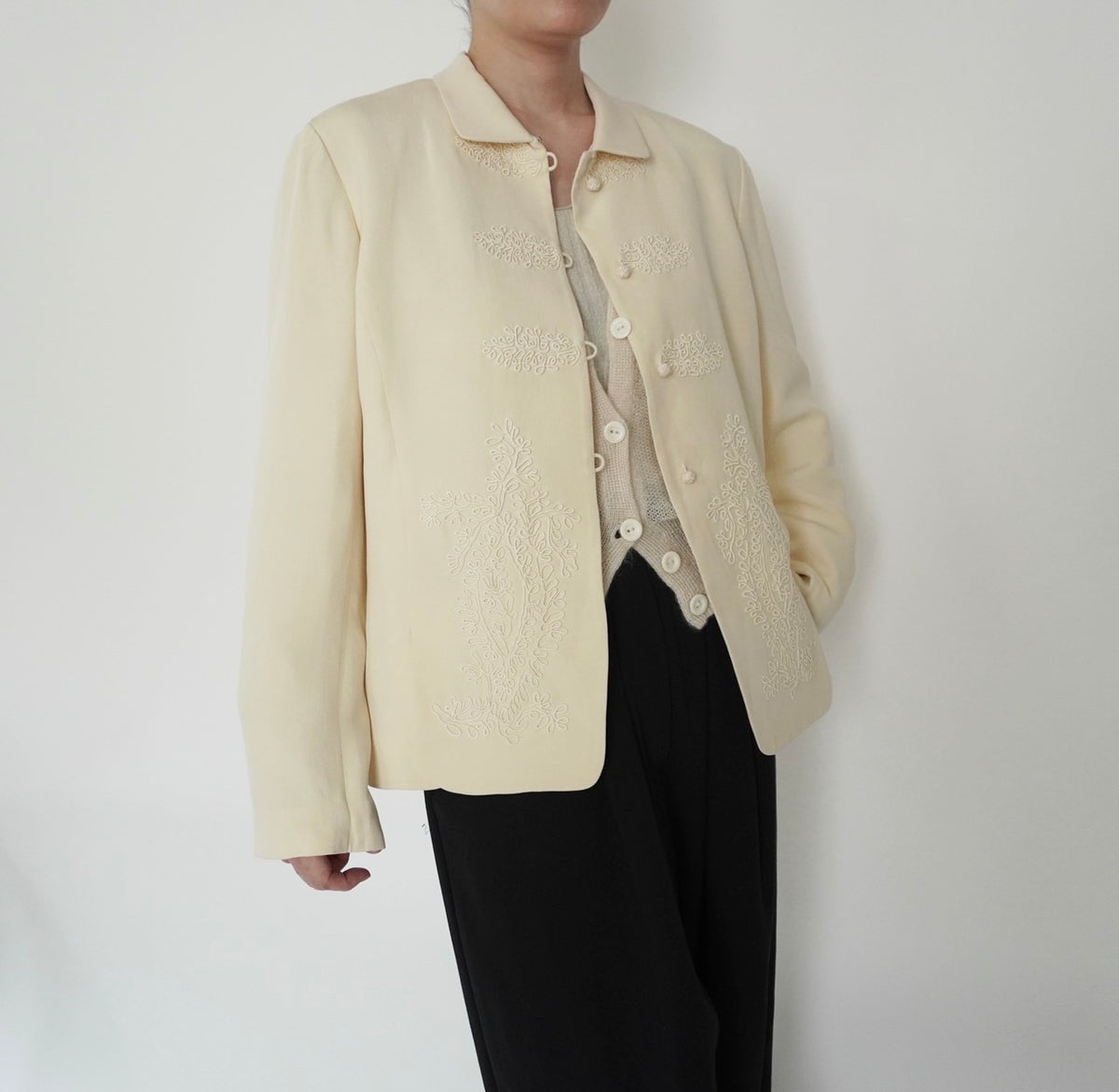 90s Cord Lace Design Silk Jacket