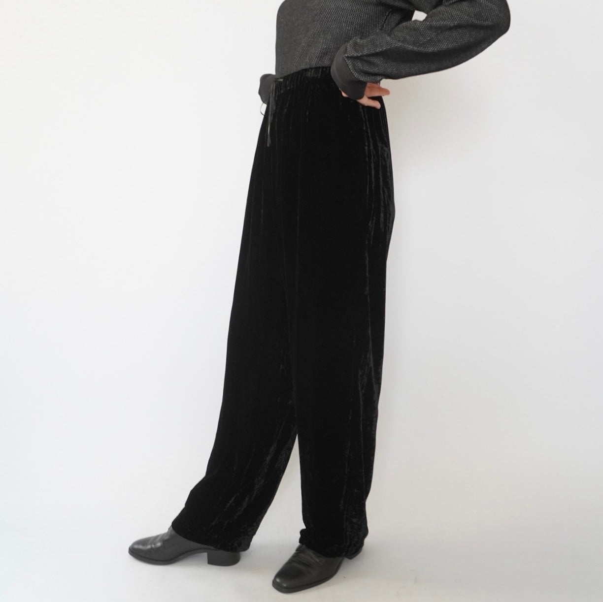 90s Black Velour Wide Pants