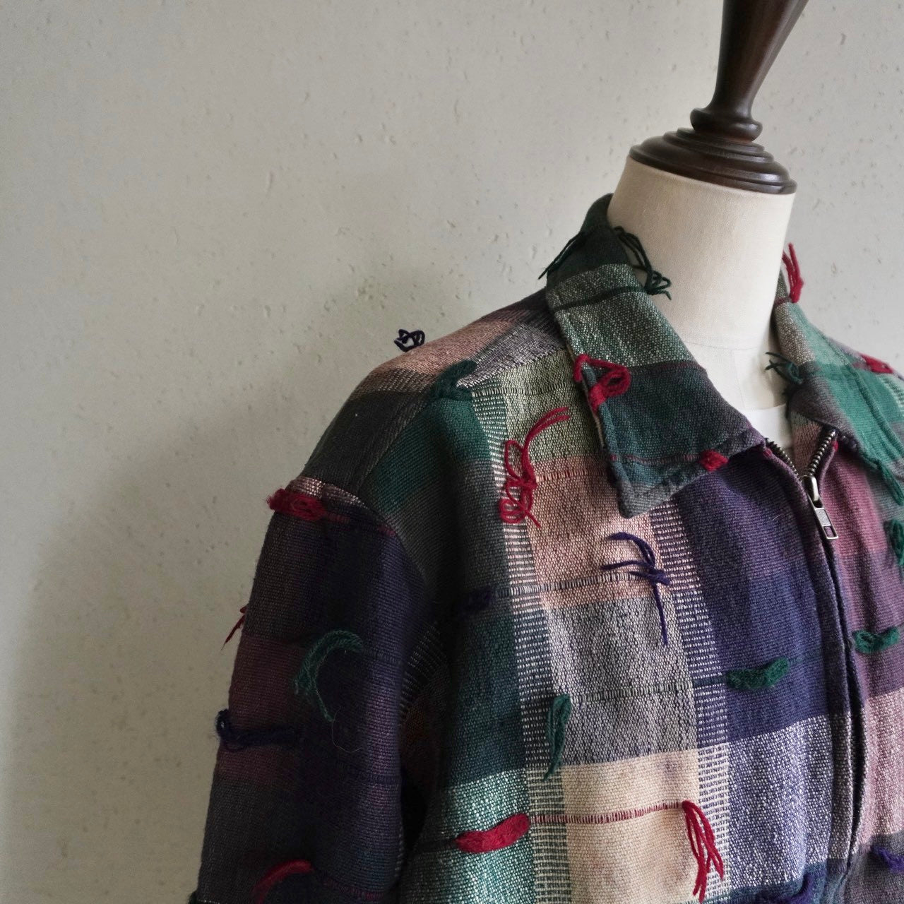 90s Plaid Fringe Light Jacket