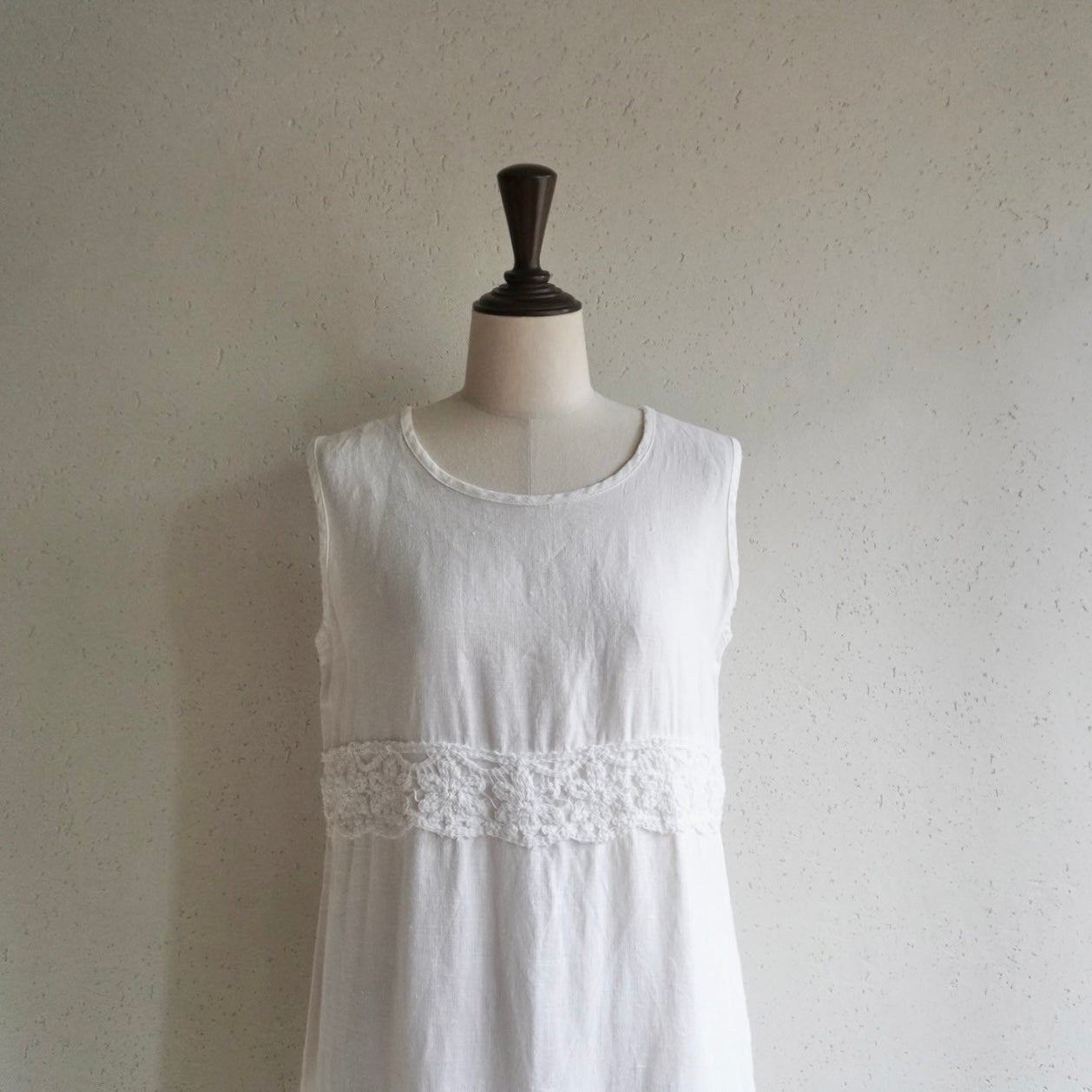 90s Linen×Crochet Maxi Dress Made in USA