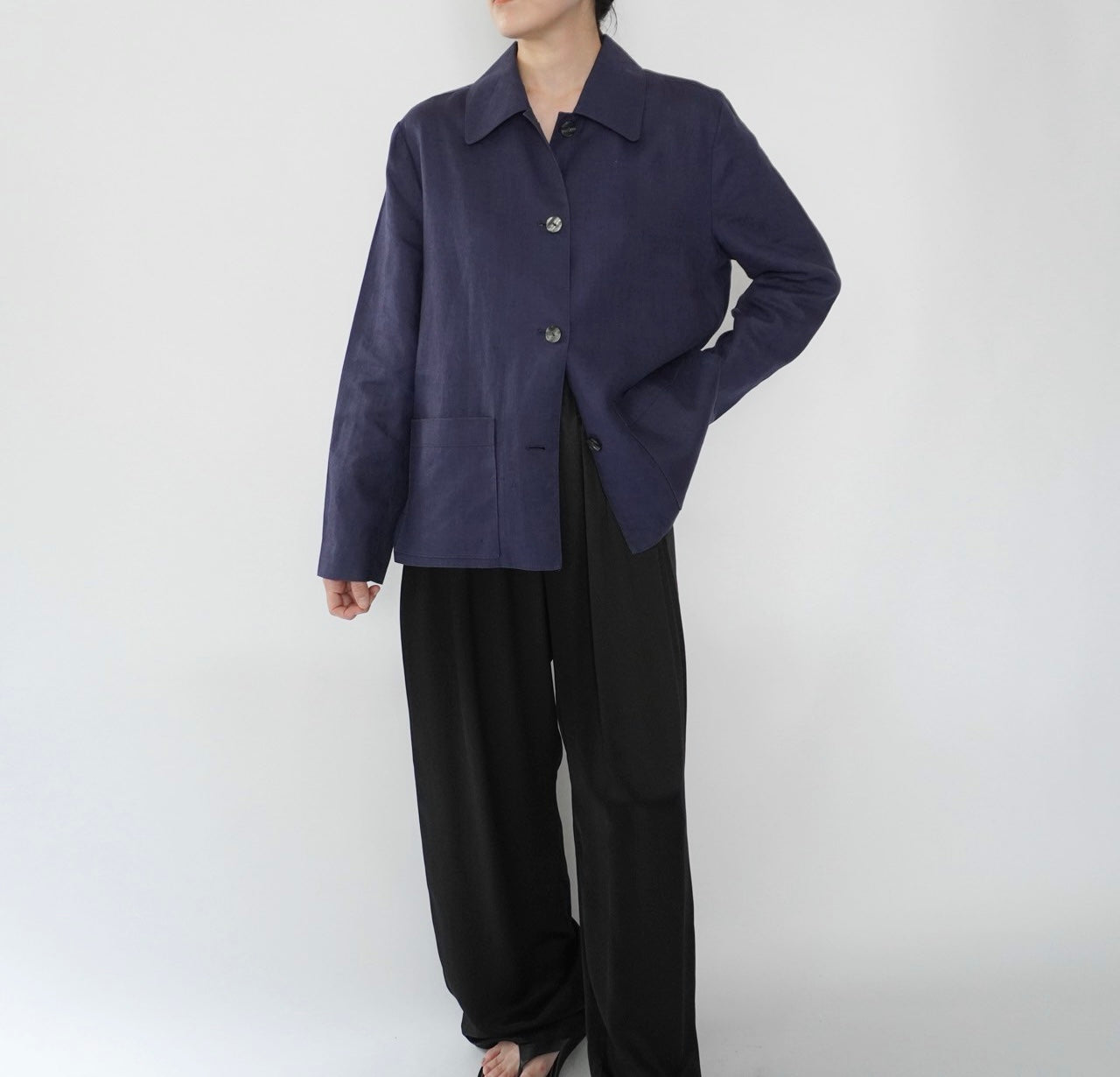 90s Navy Linen Jacket
